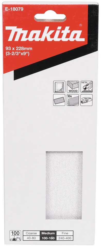 10vnt. papieru szlifierskiego na rzep 93 x 228mm, bez otworów, granulacja P100, MAKITA [E-18079]
