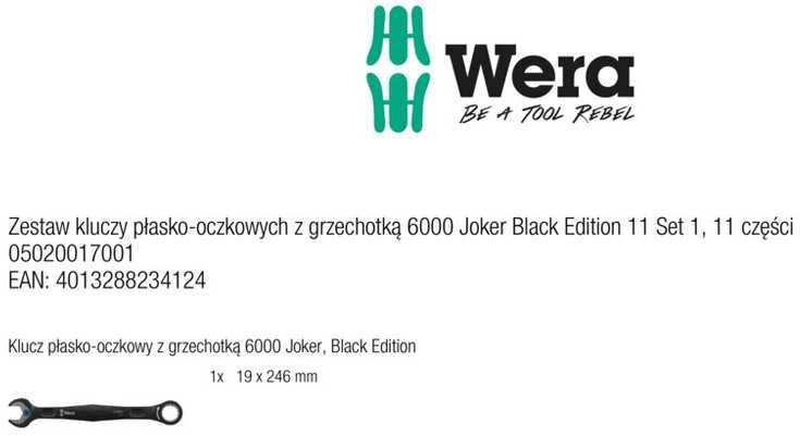 Wera Joker juodasis leidimas 11 vnt. Kombinuotų reketinių veržliarakčių rinkinys