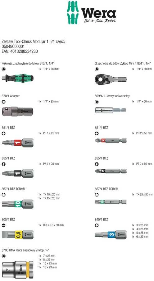 Grąžtas Wera Tool-Check Modular 1, 21 vnt.