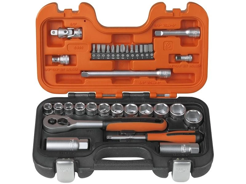 Bahco Galvučių ilgų ir trumpų rinkinys 10-22mm + bits PH,PZ,HEX,TORX 53vnt 3/8"