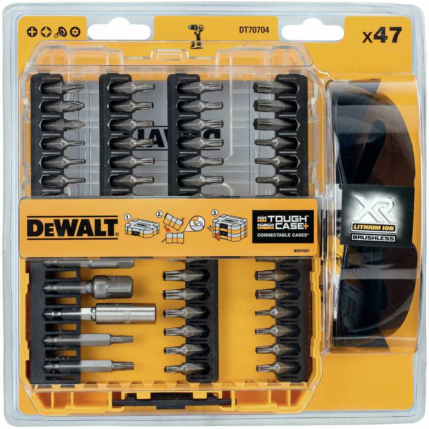 Sukimo antgalių komplektas DeWalt DT70704-QZ; 47 vnt. + akiniai nuo saulės