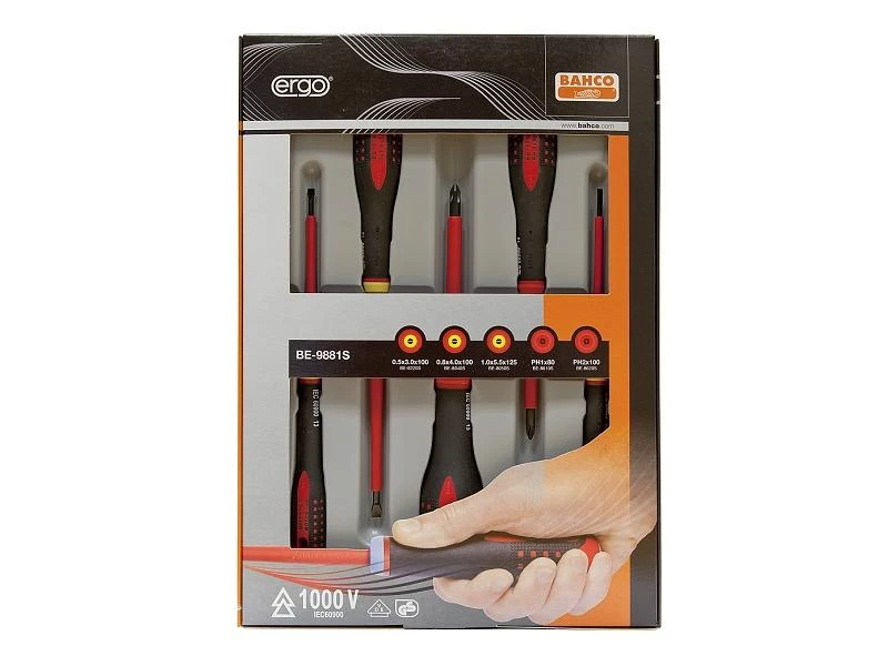 Bahco Izoliuotų atsuktuvų rinkinys ERGO™ 5 vnt - SL3,0/4,0/5,5; PH1/2 - 1000V VDE