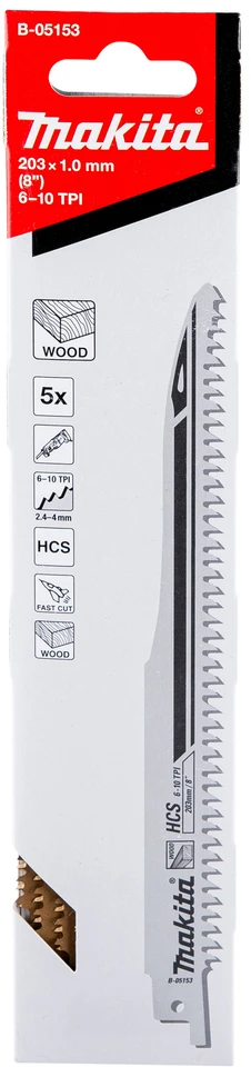 Makita SUPER EXPRESS Tiesinio pjūklo pjūkleliai HCS 203x1,0mm 6-10Tpi, 5Vnt., Medžiui B-05153