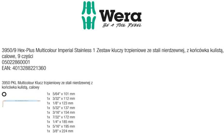 Wera 3950/9 Hex-Plus daugiaspalvis Imperial Stainless 1