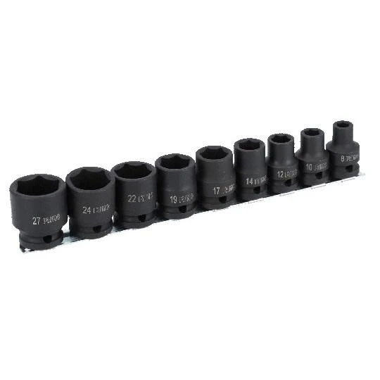 Šešiakampių smūginių galvučių rinkinys 9 vnt 1/2" 10-24mm ant bėgelio Irimo