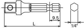 adapteris lizdams, smūgis nuo 1/4" šešiakampio iki 3/8" kvadrato, 150 mm, KOKEN [112-150B]