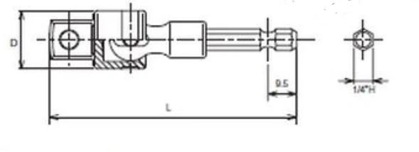 1/4 colio šešiakampio ir 3/8 colio kvadratinio adapteris rankinėms galvutėms, 78 mm, Koken [BD024E-3/8"]