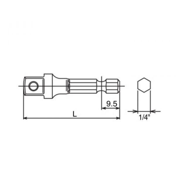 smūginio lizdo adapteris nuo 1/4 colio šešiakampio iki 1/4 colio kvadrato, 50 mm, KOKEN [110-50B]