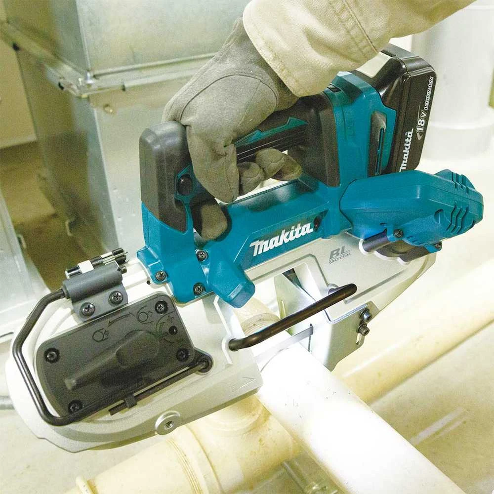 Makita DPB183Z Akumuliatorinis juostinis pjūklas, 66x66 mm,18V, aliuminio, Be akumuliatorių ir kroviklio!