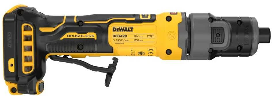 Tiesinis šlifuoklis DeWalt DCG420N-XJ; 18 V (be akumuliatoriaus ir pakrovėjo)