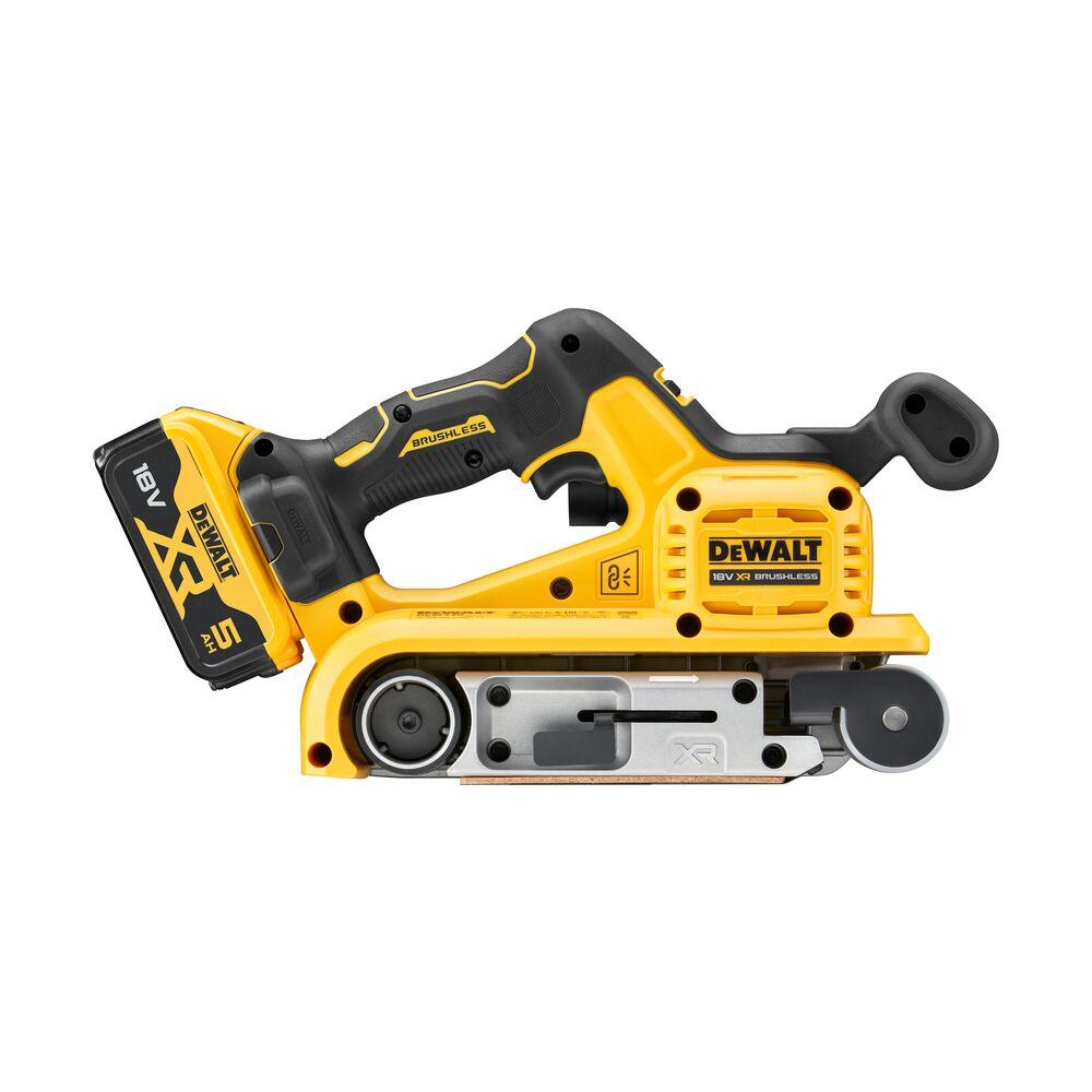 Juostinis šlifuoklis DeWalt DCW220P2-QW; 18 V; 2x5,0 Ah akum.