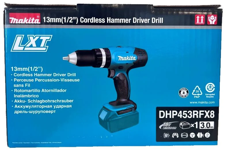 Makita DHP453RFX8 Belaidis smūginis vairuotojas Li-ion LXT 18V/1x3,0 Ah