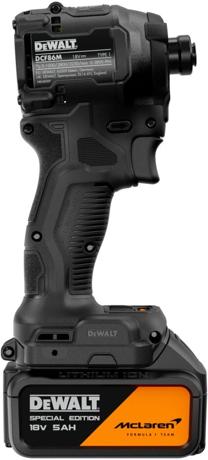 Grąžtas Smūginis 1/4" akumuliatorinis smūginis suktuvas, 206 Nm, 5.0 Ah, 18 V XR, DEWALT [DCF86MP1T-QW] MCLAREN leidimas