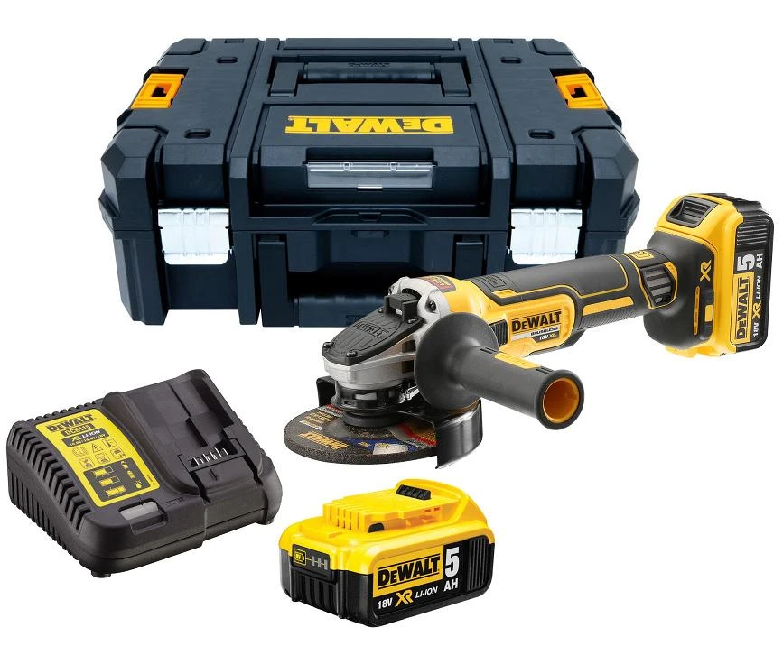 DeWalt akumuliatorinis kampinis šlifuoklis DCG405P2-QW, 18V, 2x5Ah