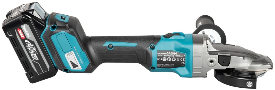 Makita akumuliatorinis XGT® kampinis šlifuoklis su plokščiu reduktoriaus korpusu (GA055GZ01)