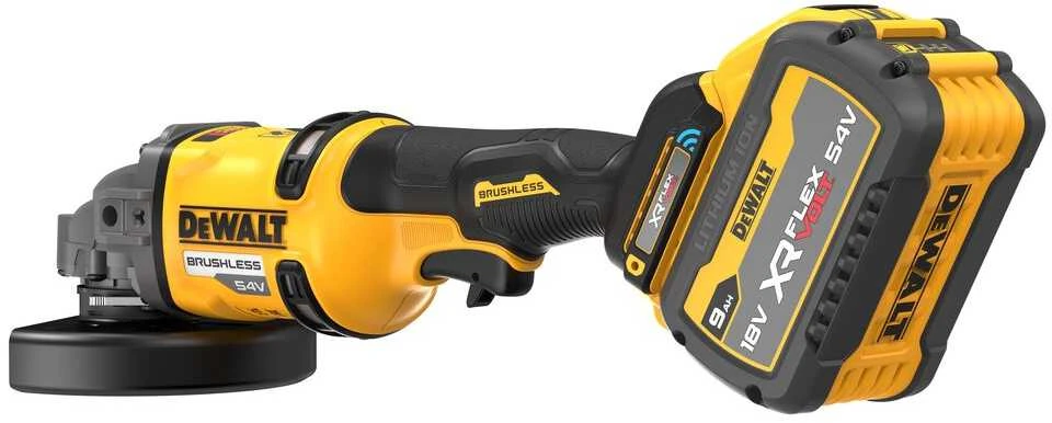 Kampinis šlifuoklis DeWalt XR FLEXVOLT; 54 V; 2x9,0 Ah akum.