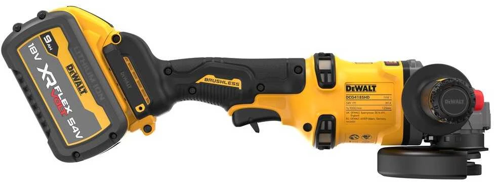 Kampinis šlifuoklis DeWalt XR FLEXVOLT; 54 V; 2x9,0 Ah akum.