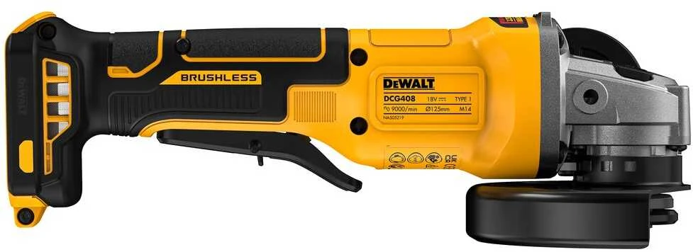 Akumuliatorinis kampinis šlifuoklis DeWalt DCG408NT-XJ; 18 V; 125 mm (Be akumuliatoriaus ir pakrovėjo)