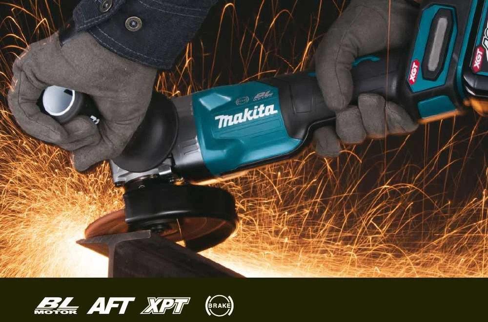 Makita GA005GM201 Kampinis šlifuoklis XGT, 125MM, 8500RPM; bešepetėlinis variklis, 2X4,0Ah; greitasis kroviklis; elektrinis stabdys; AFT; MAKPAC lagaminas; slankusis jungiklis