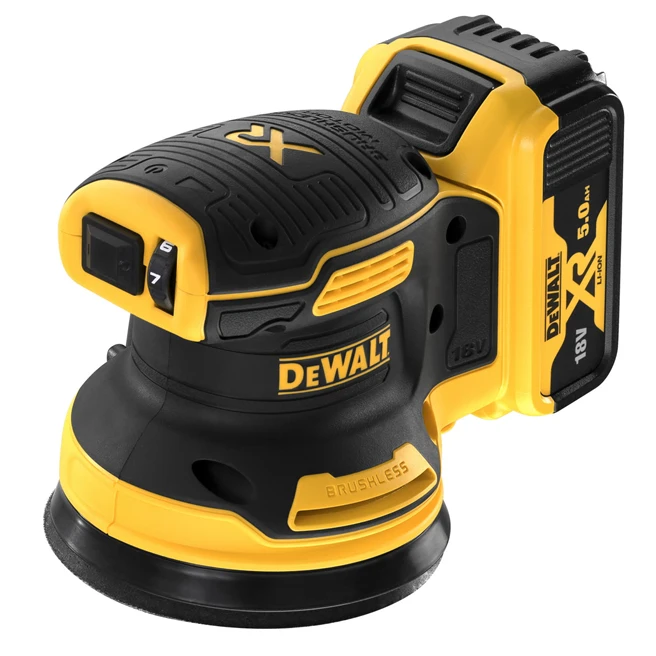 DEWALT akumuliatorinis bešepetėlinis ekscentrinis šlifuoklis DCW210P2 18V 125mm 2x5,0Ah