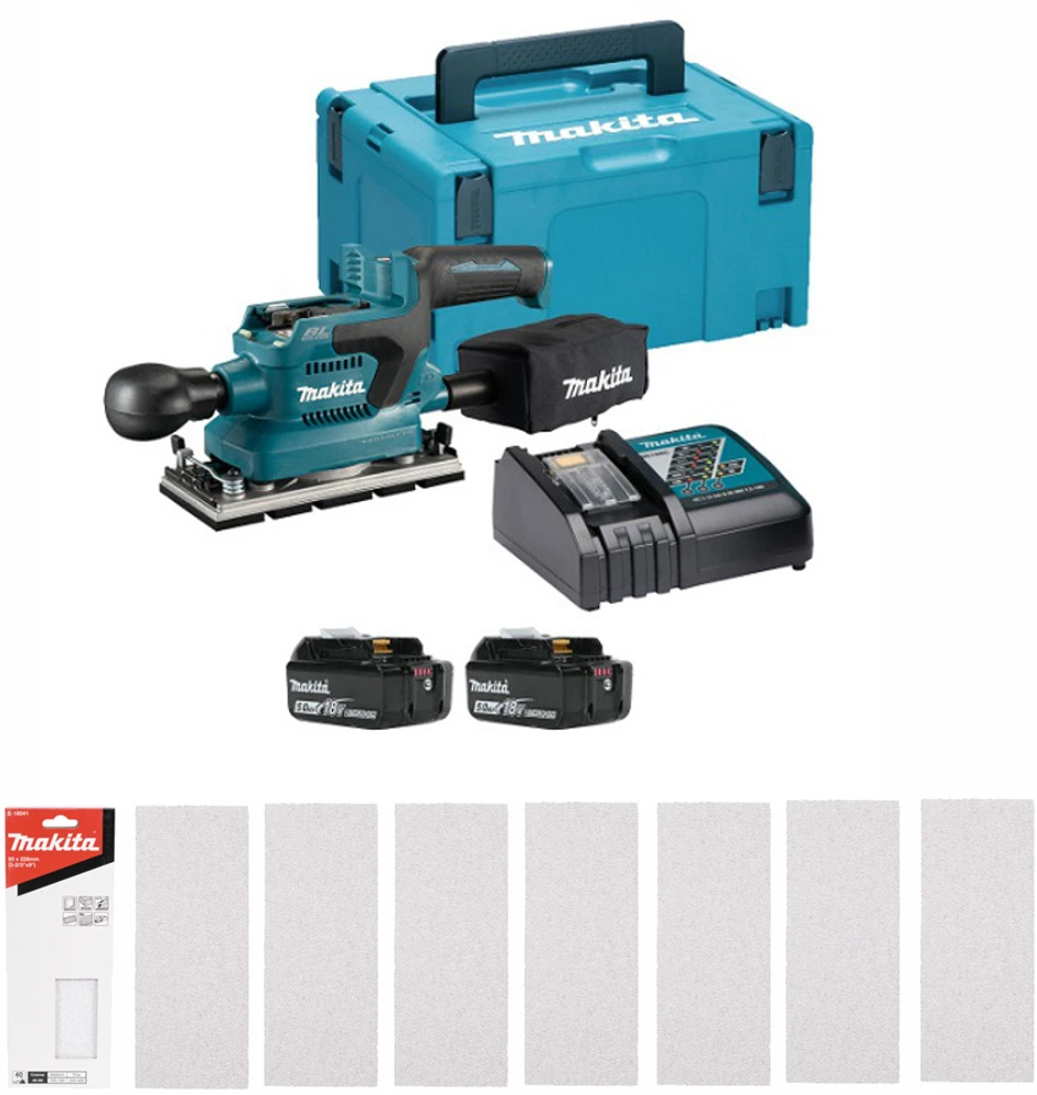 Plokštuminis šlifuoklis Makita DBO380RTJ; 18 V; 2x5,0 Ah akum.