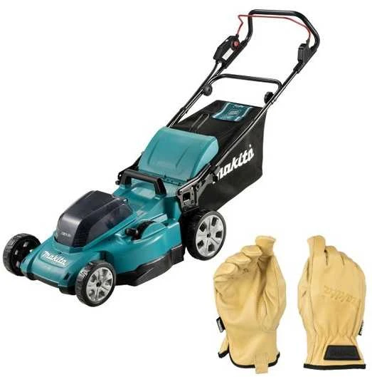 Makita DLM480Z akumuliatorinė vejapjovė 2 x 18 V, 48 cm, 4 viename (pjovimas / surinkimas / mulčiavimas / išmetimas į galą), 24,5kg, plastikinis korpusas, be akumuliatorinio ir krovinio