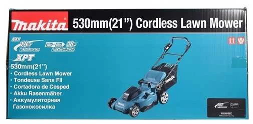 Makita DLM538Z akumuliatorinė vejapjovė 2 x 18 V, 53 cm, 4 viename (pjovimas / surinkimas / mulčiavimas / išmetimas į galą), 25,5kg, plastikinis korpusas, be akumuliatorinio ir krovinio
