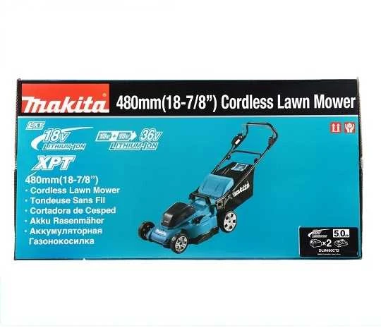 Akumuliatorinė vejapjovė Makita DLM480CT2 2x 18 V, 48 cm, DC18SH įkroviklis 2x 5,0 Ah Li-ion akumuliatioriams, 4/1 (Pjovimas/Surinkimas/Mulčiavimas/Galinis išmetimas), Plastikinis korpusas