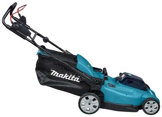 Akumuliatorinė vejapjovė Makita DLM480CT2 2x 18 V, 48 cm, DC18SH įkroviklis 2x 5,0 Ah Li-ion akumuliatioriams, 4/1 (Pjovimas/Surinkimas/Mulčiavimas/Galinis išmetimas), Plastikinis korpusas