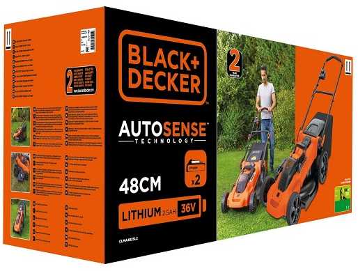 Black & Decker akumuliatorinė vejapjovė CLMA4825L2, 36V, 48cm, 2x2,5Ah