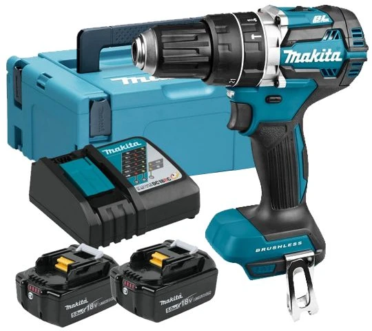 akumuliatorinė wiertarko-wkrętarka smūginis 18V, Makita [DHP484RTJ] 2x5,0Ah, + Dovana