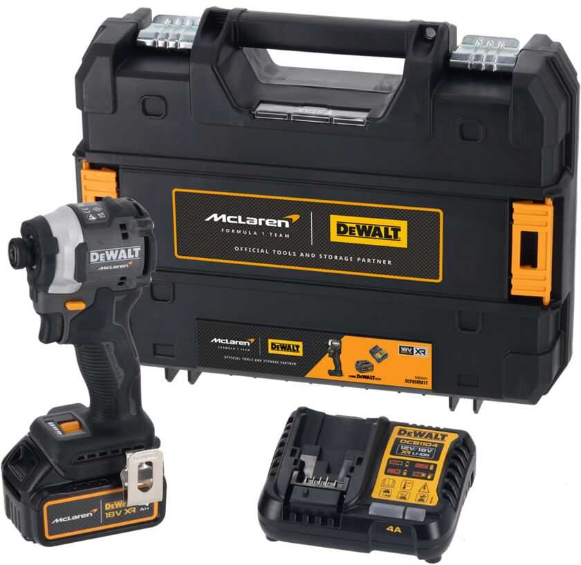akumuliatorinė zakrętarka smūginis 1/4", 18V, 1x4Ah, XR, DeWalt [DCF85MM1T-QW] edycja MCLAREN