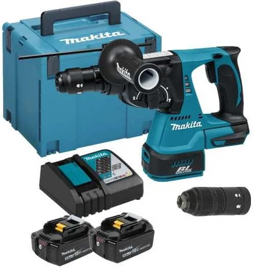 Makita DHR243RTJ Akumuliatorinis perforatorius 18 V 2x 5,0 Ah Li-ion, SDS-PLUS 2,0 J, 3,3kg LED, greitai pakeičiamas grąžto griebtuvas, BL-motor, MAKPACK