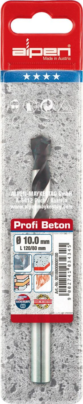 Alpen profesionalus Widia grąžtas su cilindrine rankena Profi Beton, 2 kraštų, 3-60/30mm [0018800300100]