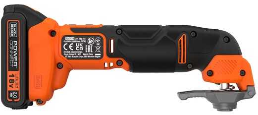Black & Decker Juodas & Decker belaidis daugiafunkcis įrankis 18V Li-Ion 1x2.0Ah POWER CONNECT Juodas+DECKER [BDCOS18D1K-QW] + 20 priedų,