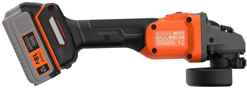 Black & Decker Juodas & Decker akumuliatorinė kampinis šlifuoklis 115mm, POWERCONNECT 18V, 4,0Ah, Juodas & Decker [BCG6L8F1S-QW]