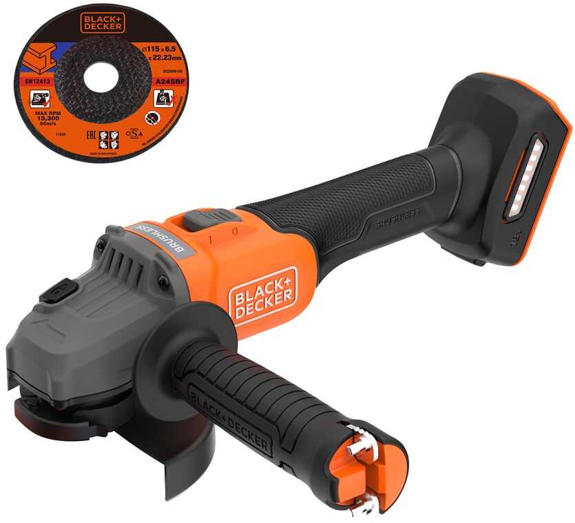 Black & Decker Juodas & Decker akumuliatorinė kampinis šlifuoklis 115mm, 18V, Juodas & Decker [BCG6L8N-XJ]