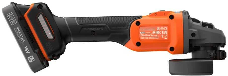 Black & Decker kampinis šlifuoklis 115mm, 18V, 2x2,0Ah, Juodas & Decker [BCG6L8D2S-QW]