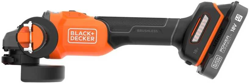Black & Decker kampinis šlifuoklis 115mm, 18V, 2x2,0Ah, Juodas & Decker [BCG6L8D2S-QW]