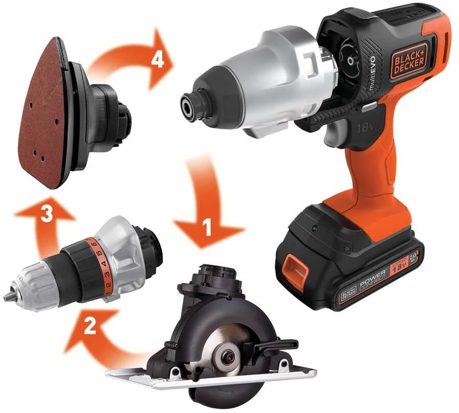 Black & Decker suktuvas gręžtuvas MultiEvo MT218KB-QW, 18V, 2x1.5 Ah, su lagaminu