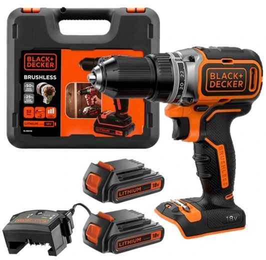 Black & Decker Juodas & Decker Suktuvas-gręžtuvas Juodas & Decker BL186K1B2-QW; 18 V; 2x2,0 Ah akum.