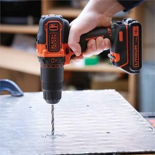 Black & Decker Juodas & Decker Akumuliatorinis smūginis gręžtuvas BDCHD18KB 18V 2 x 1,5 Ah, Juodas & Decker