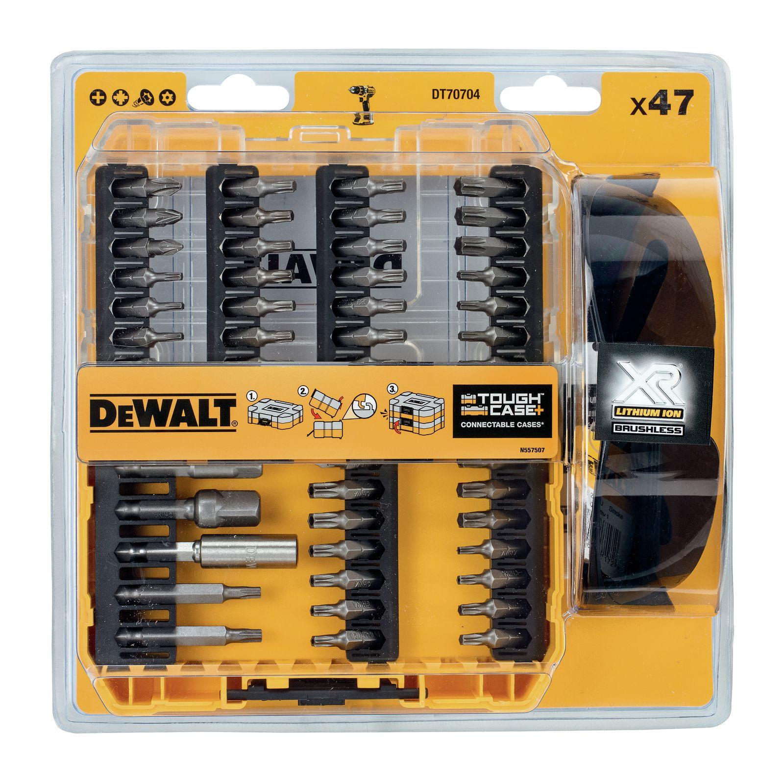 Sukimo antgalių komplektas DeWalt DT70704-QZ; 47 vnt. + akiniai nuo saulės