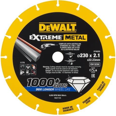 deimantiniai diskai, skirti pjauti plieną, 230 / 22,23 / 2,1 mm, serija EXTREME® METAL, DeWalt [DT40255-QZ]