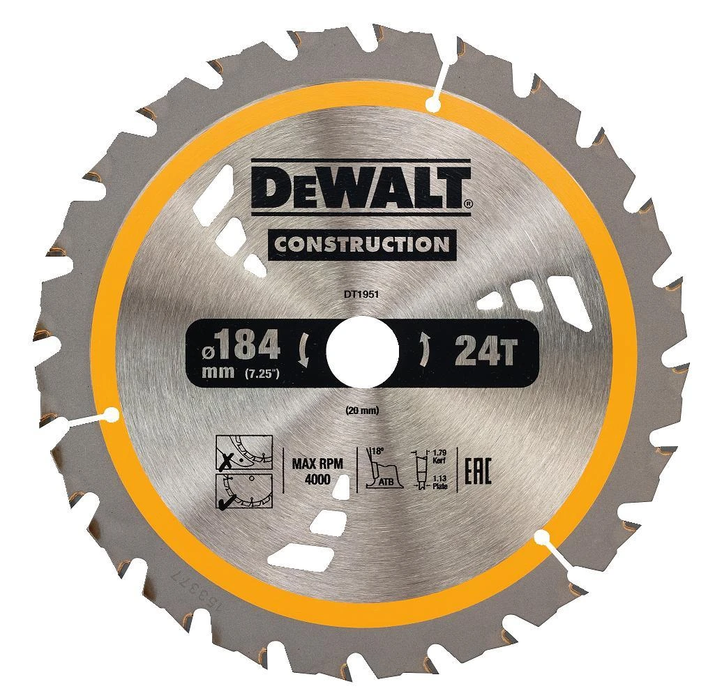 Pjovimo diskas DeWalt DT1951-QZ; 184x20 mm; Z24