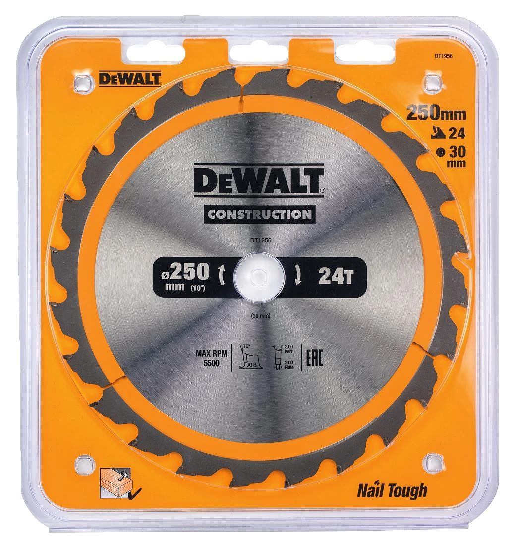 Pjovimo diskas medienai DeWalt; 250x3x30,0 mm; Z24; 10°