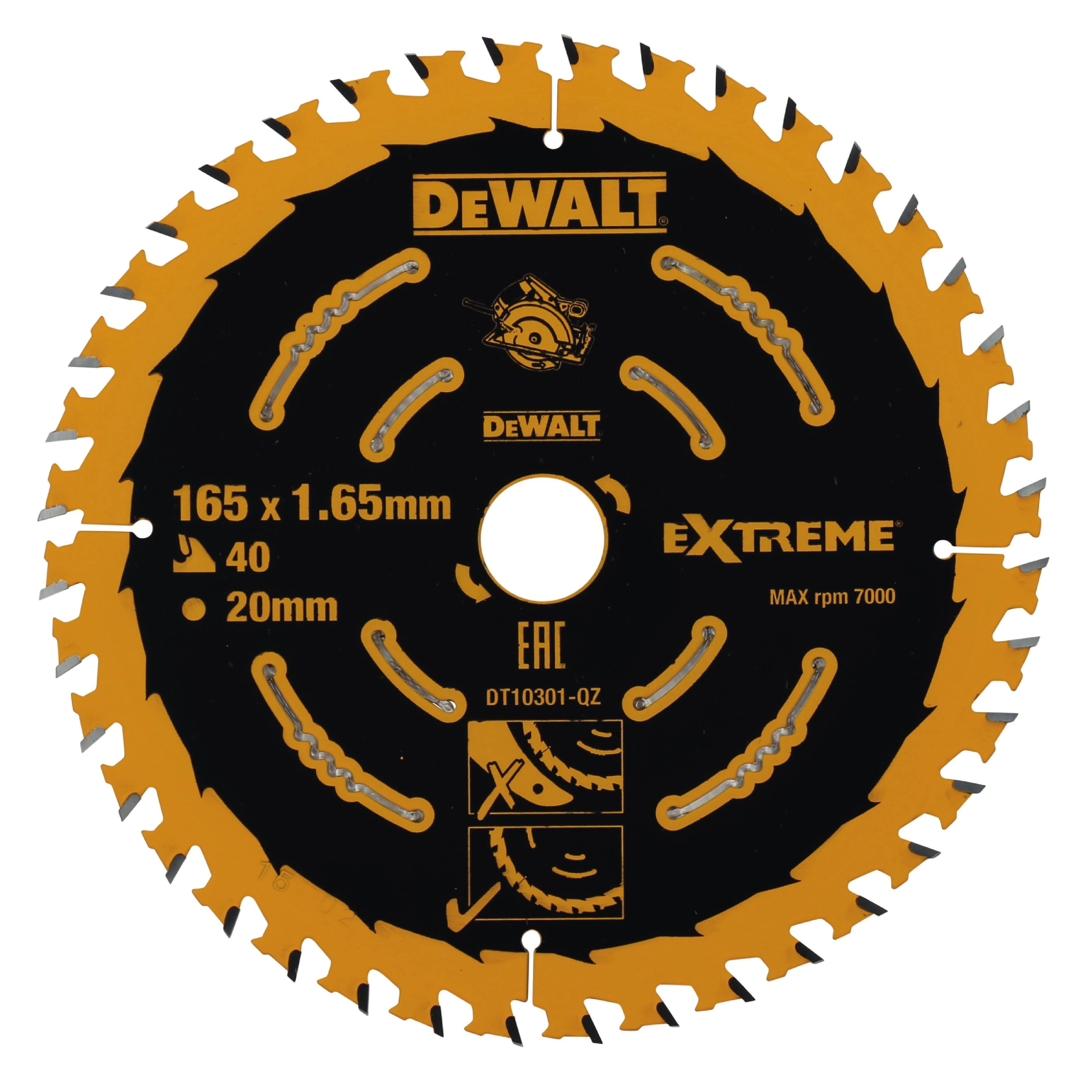 Pjovimo diskas medienai DeWalt; 165x1,65x20,0 mm; Z40; 18°