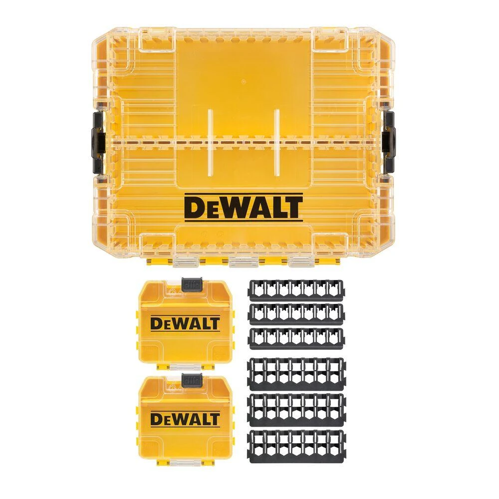 DEWALT vidutinio kietumo dėklas+ [DT70803-QZ] su 2 mažomis didelės talpos laikymo dėžėmis ir 6 antgalių laikikliais