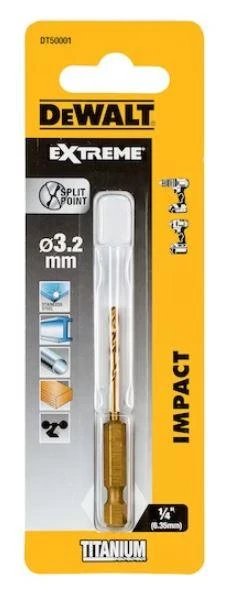 14 Degrees East HSS-TIN metalo grąžtas 3,2 mm Extreme DeWALT [DT50001-QZ]