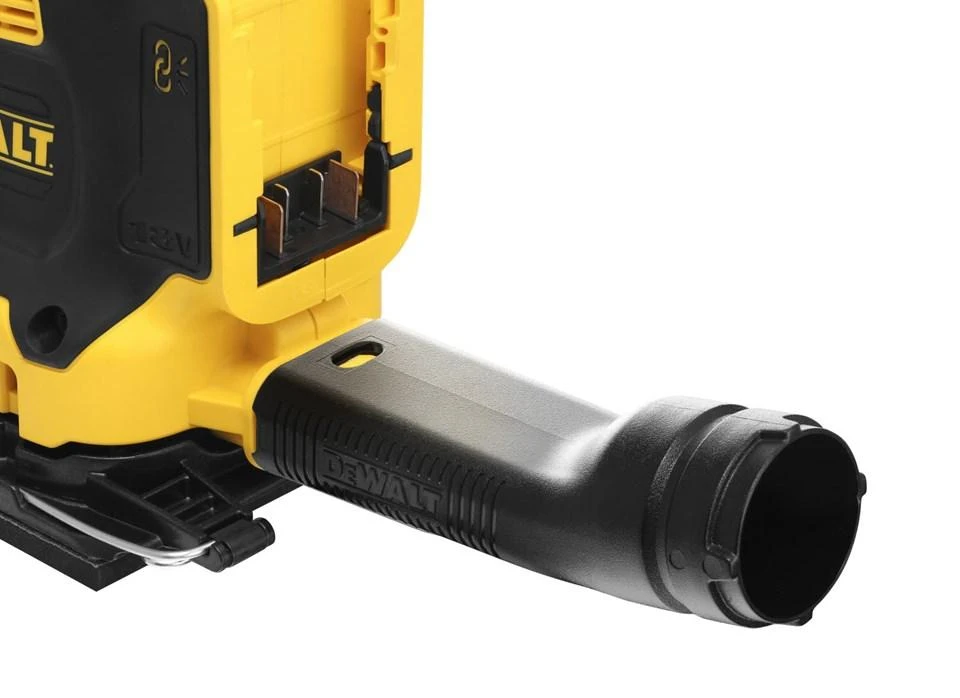 Dewalt DCW200N dulkių nusiurbimo jungtis ir akumuliatoriaus lizdas